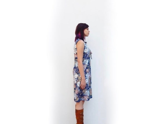 vintage 70s blue mod floral dress sleeveless dres… - image 4