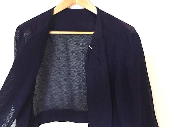 navy blue top vintage 50s lace lace cardigan shir… - image 7