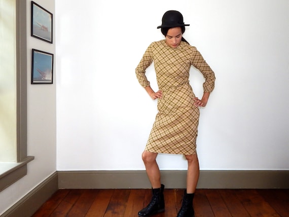 vintage plaid dress 60s dress long sleeve plaid d… - image 1