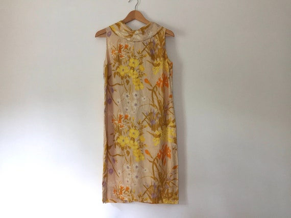 vintage 60s shift dress mod dress neutral beige f… - image 1