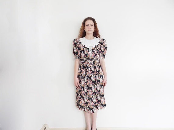 white dress with black floral print