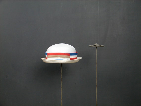 Vintage 40s Straw Boater Hat: Patriotic Red, Whit… - image 4