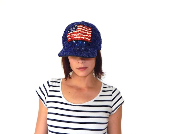 Vintage 90s Sequin American Flag Baseball Cap - 4th of July  display picture 2