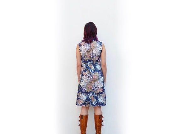 vintage 70s blue mod floral dress sleeveless dres… - image 5