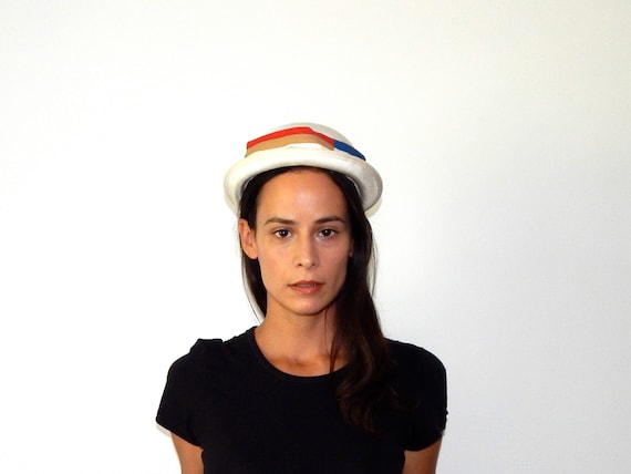Vintage 40s Straw Boater Hat: Patriotic Red, Whit… - image 2