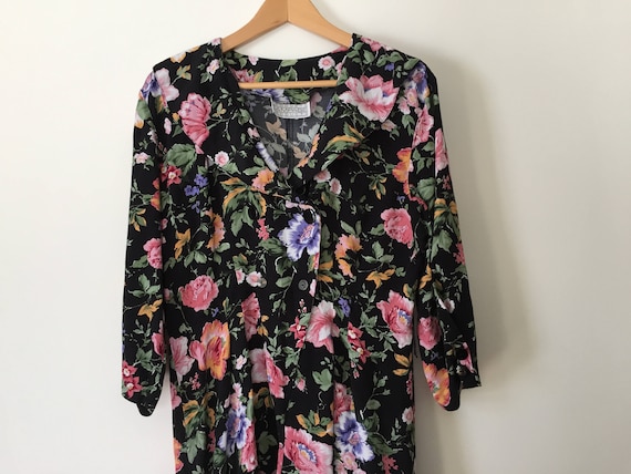 vintage 90s black floral romper womens romper bla… - image 5