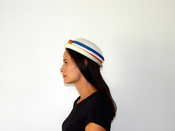 Vintage 40s Straw Boater Hat: Patriotic Red, Whit… - image 3