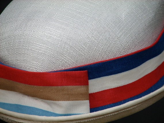 Vintage 40s Straw Boater Hat: Patriotic Red, Whit… - image 5