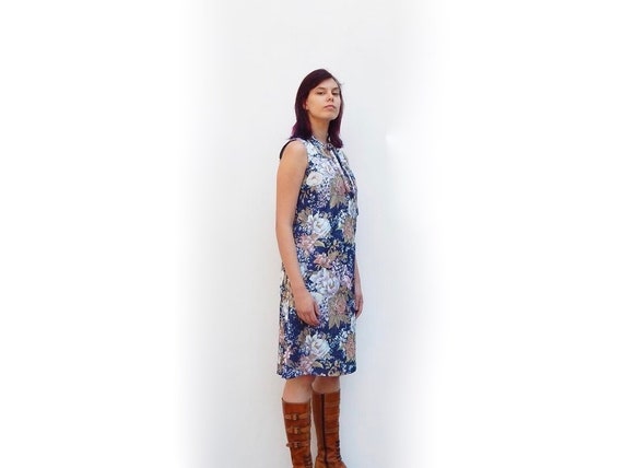 vintage 70s blue mod floral dress sleeveless dres… - image 3