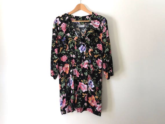 vintage 90s black floral romper womens romper bla… - image 1