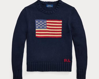 Authentic Polo Ralph Lauren US Flag Polo Sweater, Men’s Knit Crewneck