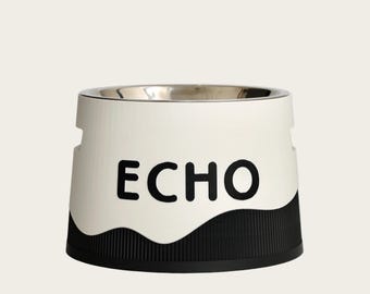 Personalised Two-Tone Wavy Dog Bowl | The "Echo" Style | Custom Elevated Pet Feeder | Australian Made