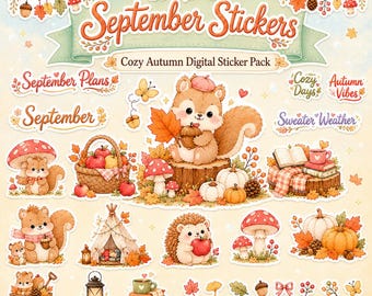 Digital Planner Stickers, Cozy Autumn GoodNotes PNG, September Autumn Icons for Journaling, Printable Fall Sticker Sheet, Clipart Kit 31