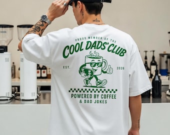 Cool Dads Club Coffee Shirt, Powered By Dad Jokes Tee,Gift Funny Husband Top, Cool Dad Apparel, Gift for Fathers, Retro Caffeine Fathers Day