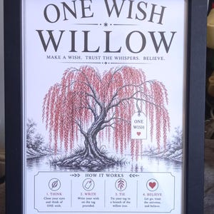 One Wish Willow Poster | A4 Inspirational Wall Art | Inspired by Obsession | Minimalist Nature Print | Red Willow Tree Decor