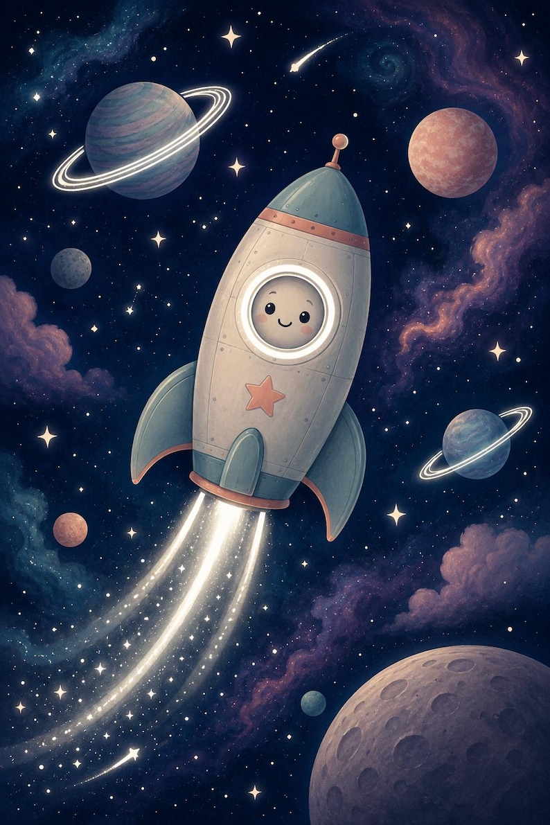 Space Adventure Glow in the Dark Nursery Print, Kids Room Wall Art ...