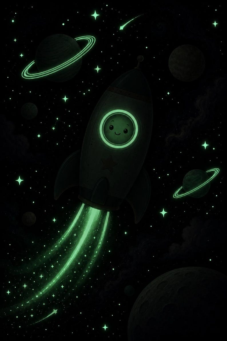 Space Adventure Glow in the Dark Nursery Print, Kids Room Wall Art ...