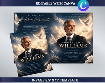 Men,s Funeral Program Template | 8-Page Memorial Booklet (Canva Download) | Obituary Template | Memorial Service Booklet