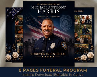 Military Funeral Program Template | 8-Page Memorial Booklet (Canva Download) | Obituary Template | Memorial Service Booklet