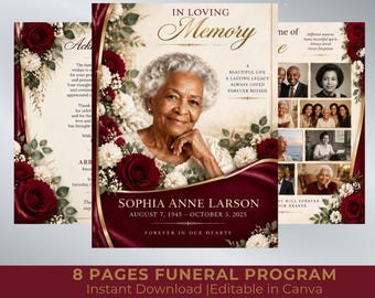 Eternal Roses Funeral Program Template | 8-Page Memorial Booklet (Canva Download) | Obituary Template | Memorial Service Booklet