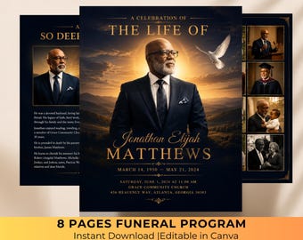 Golden Sunset Funeral Program Template | 8-Page Memorial Booklet (Canva Download) | Obituary Template | Order of  Service Booklet