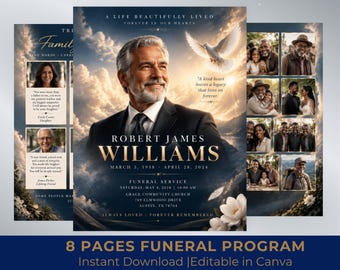 Men,s Funeral Program Template | 8-Page Memorial Booklet (Canva Download) | Obituary Template | Memorial Service Booklet