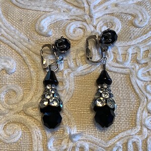 Vintage Black Bead and Rhinestone Clip On