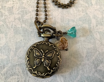 Butterfly Locket with Watch inside