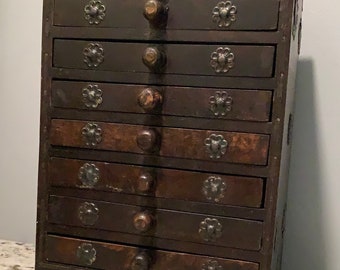 Antique 8 Drawer Jewelry, Supply, Coin Chest