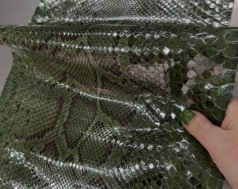 Real Burmesed Python Belly Cut Leather Hide | Deep Green Unbleached Exotic Snake Skin | Luxury Craft Projects