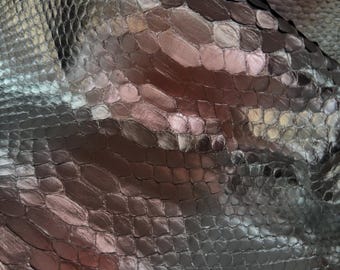 Real Reticulated Python Back Cut Foiled Leather Hide | Pearl Blush Unbleached Snake Skin | Luxury Craft Projects