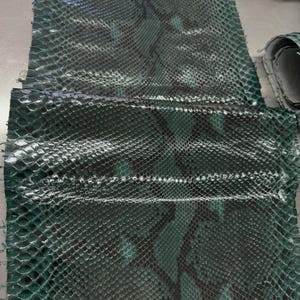 Real Reticulated Python Leather Hide | Emerald Green Belly Cut Skin | Whole Unbleached Tanned Leather