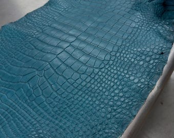 Echtes Alligatorleder (Rückenschnitt) | Türkisblau gebleichtes Finish | Exotisches Leder für Geldbörsen, Taschen und luxuriöse Bastelprojekte