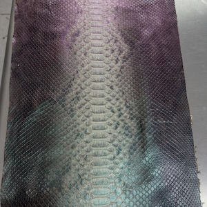 Real Reticulated Python Back Cut Foiled Leather Hide | Iridescent Teal Purple Unbleached Snake Skin | Luxury Craft Projects