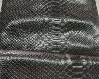 Real Burmese Python Back Cut Leather Hide | Black Unbleached Exotic Snake Skin | Premium Leather for Wallets, Bags & Luxury Craft Projects