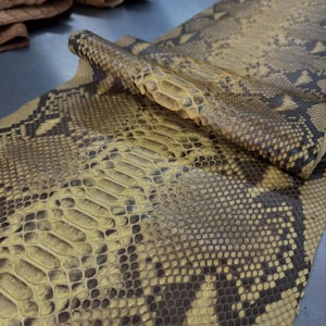 Real Reticulated Python Leather Hide | Yellow Back Cut Skin | Unbleached Matte Finish | Exotic Leather for Craft, Bags & Accessories