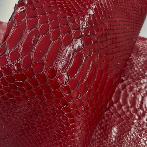 Real Reticulated Python Back Cut Leather Hide | Red Glossy Bleached Snake Skin | Exotic Leather for Wallets, Bags & Luxury Craft Projects