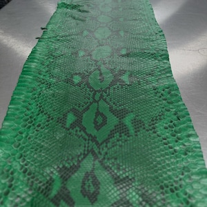 Real Reticulated Python Leather Hide | Emerald Green Belly Cut Skin | Whole Unbleached Tanned Leather
