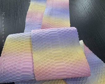 Pastel Rainbow Lavender Python Leather | Borneo Back Cut, Bleached Matte Finish | Exotic Leather for Crafting