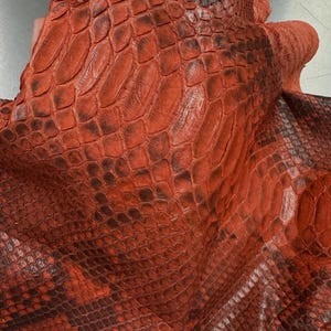 Real Reticulated Python Leather Hide | Red Glossy Back Cut Skin | Whole Unbleached Tanned Leather | Exotic Leather for Craft & Accessories