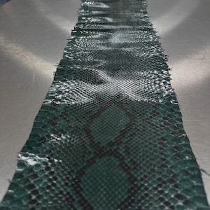 Real Reticulated Python Leather Hide | Emerald Green Belly Cut Skin | Whole Unbleached Tanned Leather