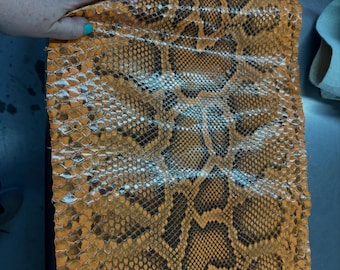 Real Burmesed Python Belly Cut Leather Hide | Orange Unbleached Exotic Snake Skin | Luxury Craft Projects