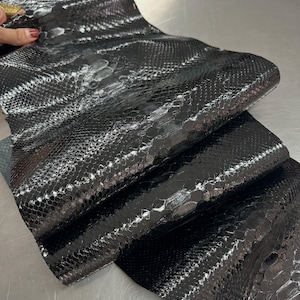 Real Reticulated Python Leather Hide | Black Glossy Back Cut Skin | Whole Unbleached Tanned Leather | Exotic Leather for Craft & Accessories