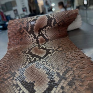 Real Reticulated Python Leather Hide | Chestnut Brown Belly Cut Skin | Whole Unbleached Tanned Leather