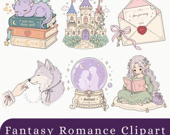 Fantasy Romance PNG Bundle | Fairytale Book Lover Graphics | Magical Reader Clipart Set