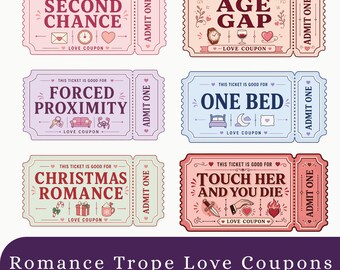 Romance Trope Coupon Bundle PNG | Book Lover Reader Cards | BookTok Romance Graphics Digital Download