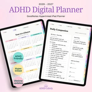 Rainbow ADHD Planner 2026–2027 | Monday Start | Mood Tracker | GoodNotes Hyperlinked Planner for Neurodivergent & Executive Dysfunction
