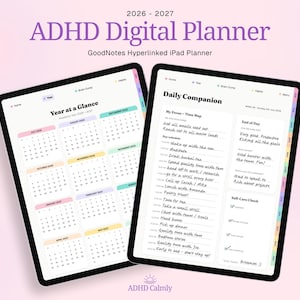 ADHD Digital Planner 2026-2027 | GoodNotes Hyperlinked iPad Planner for Neurodivergent & Executive Dysfunction | Rainbow UI