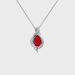 Shell Style Infinity Gemstone Pendant, Sterling Silver Necklace, Pear Cut Ruby Emerald Sapphire Aquamarine Opal Tanzanite