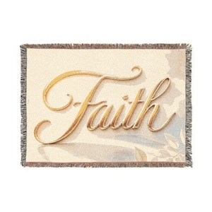 Faith Script Woven Blanket | Inspirational Religious Throw, Fringe Edge